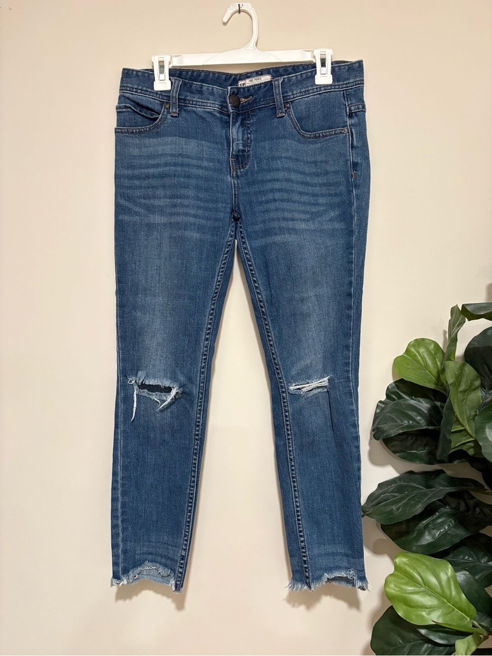Free People Blue Distressed Skinny Jeans
